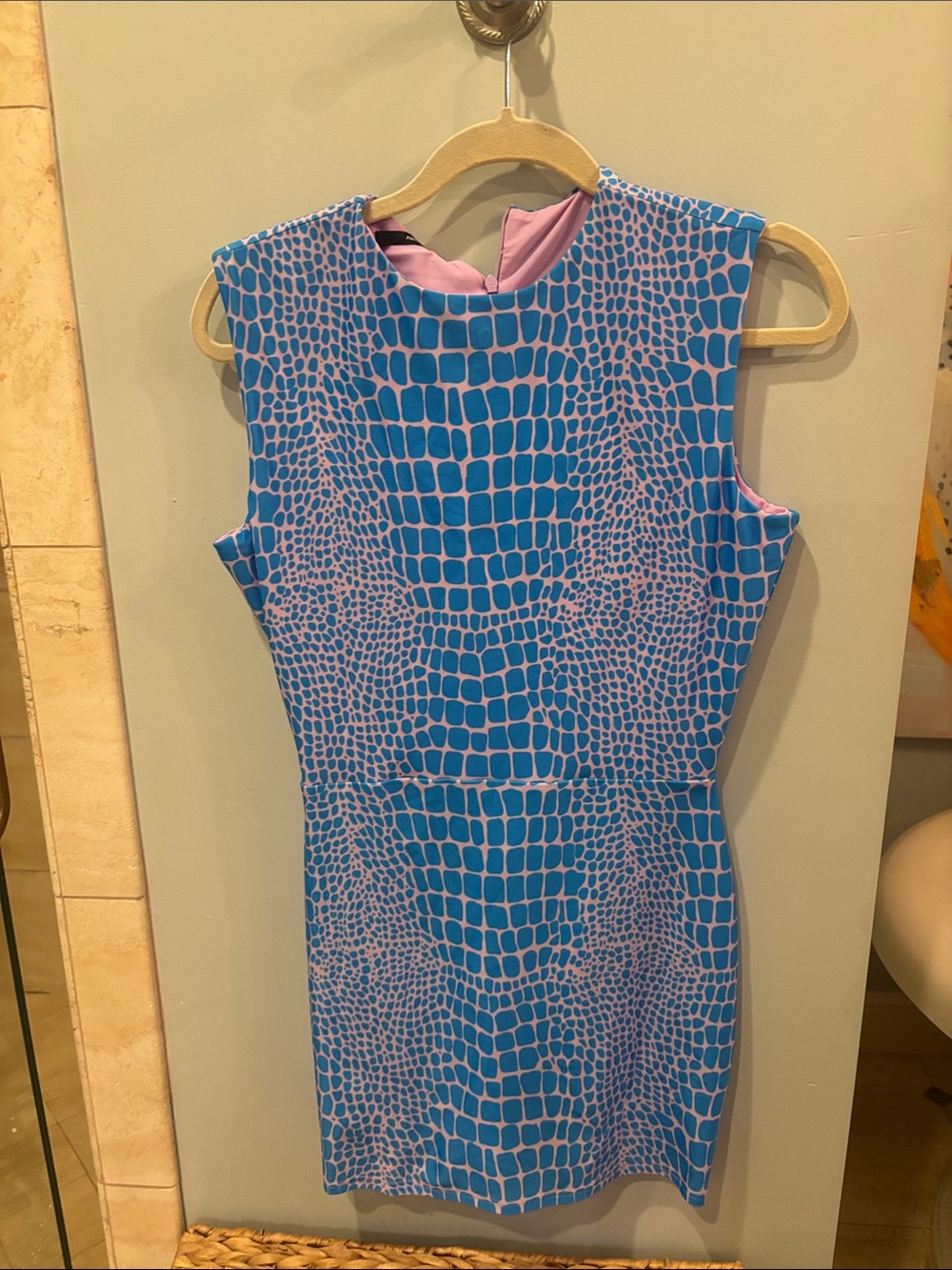 Alex Perry Blue and Pink Croc-Print Sleeveless Mini Dress